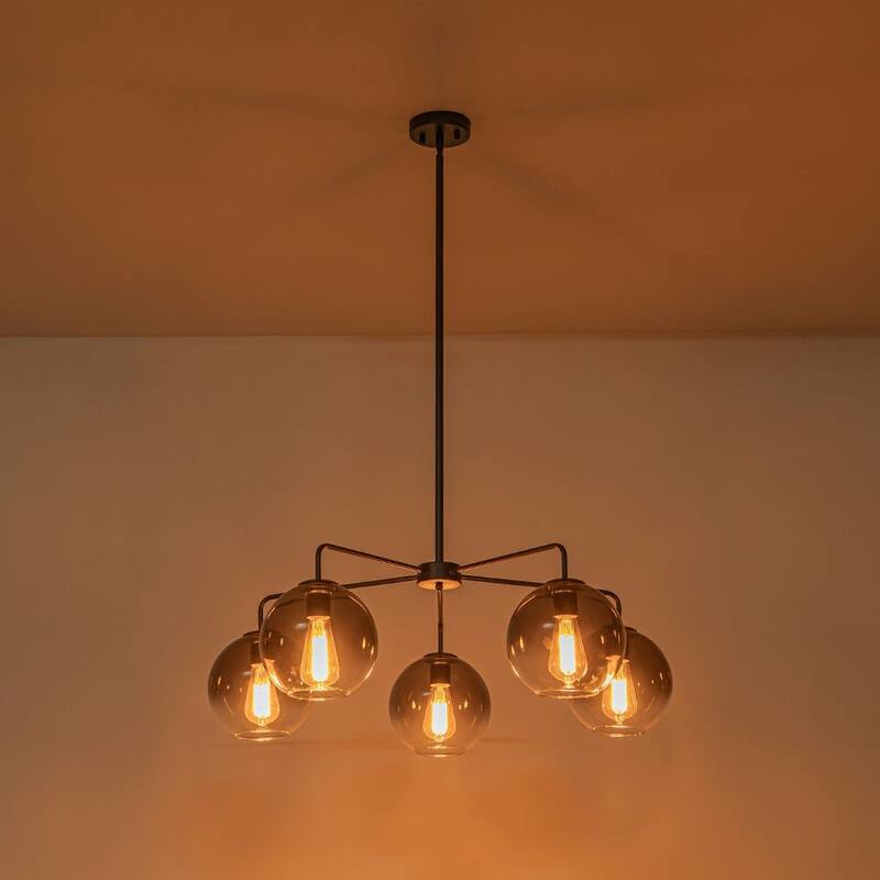 Modern 5-Light Linear Smoky Bubble Glass Chandelier - 33.5in