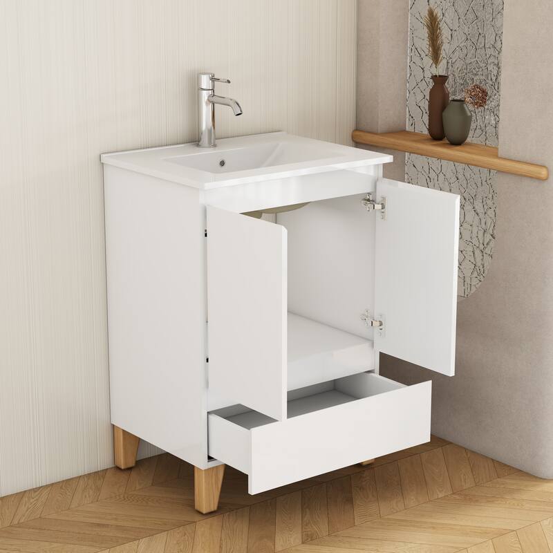24" Bathroom Vanity with Sink, Wall-Mounted Floating Plywood Bathroom Storage Cabinet with Drawers