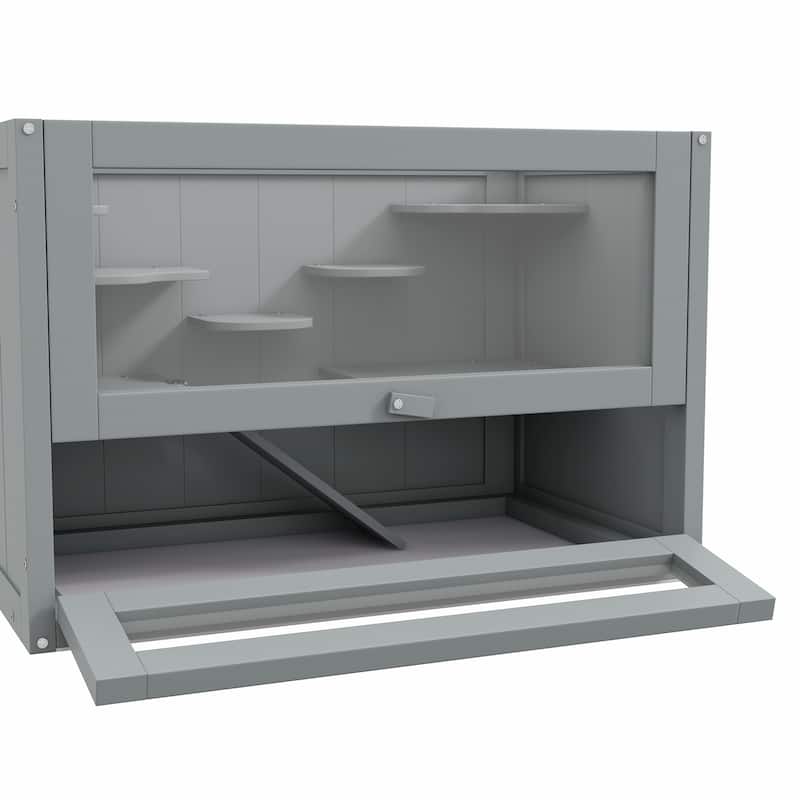 Grey Wooden Hamster Cage with Ramp and Platforms for Mice and Small Rodents - 23.5" L x 13.75" W x 16.5" H