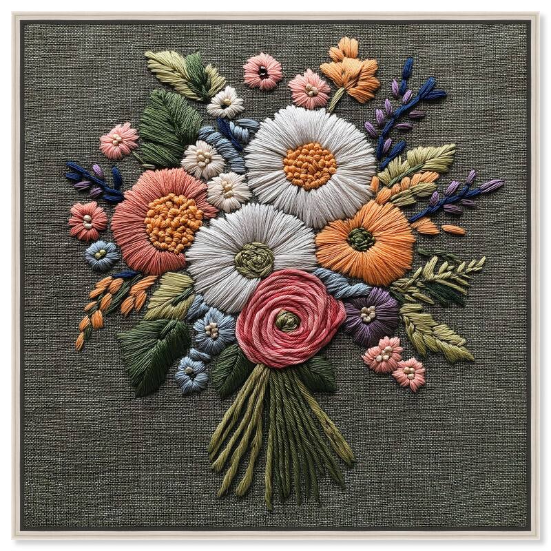 Stitched Bloom Bouquet II Canvas by Art Remedy - Silver - 30" x 30"