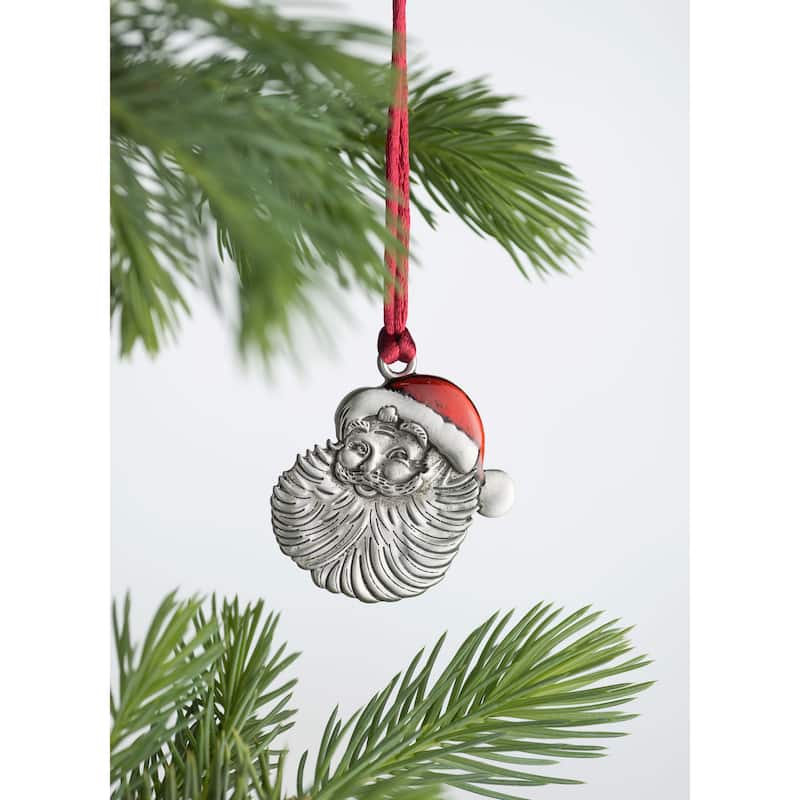 Solid Pewter Christmas Tree Ornament - Santa Face