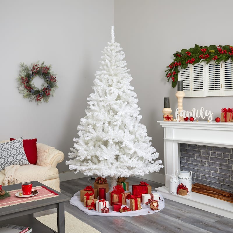 Snowy White Christmas Tree 8ft Pre-Lit - 1500 Branches & 450 Lights - Holiday Decor - 96