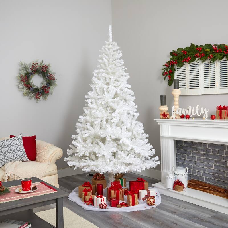 Snowy White Christmas Tree 7.5ft Pre-Lit - 400 Clear Lights, Bendable Branches, Holiday Decor - 90