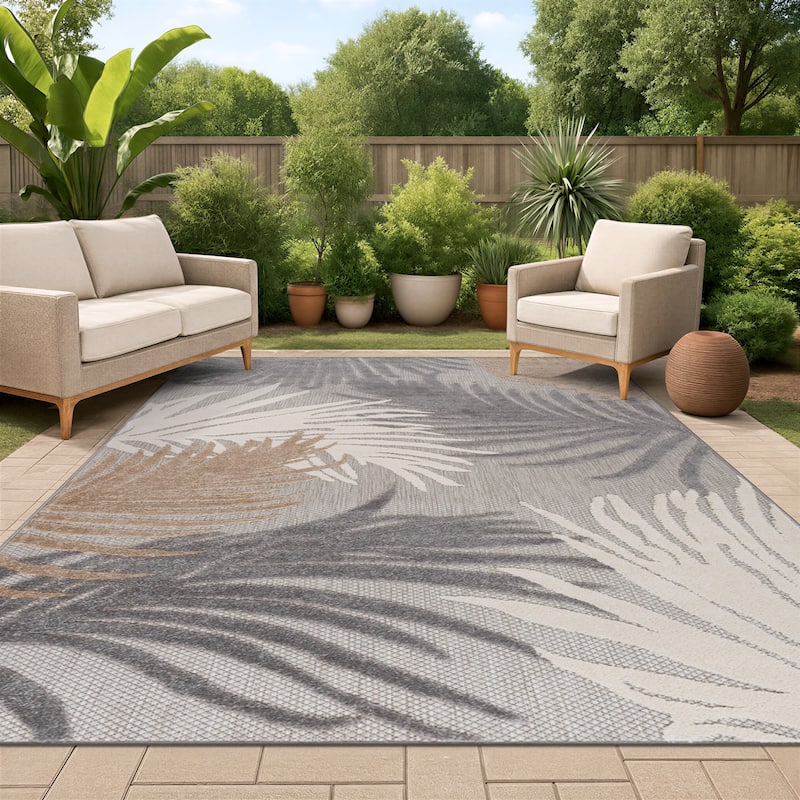 Marbella Contemporary Boho Indoor/Outdoor Area Rug - 12' X 15' - Gray