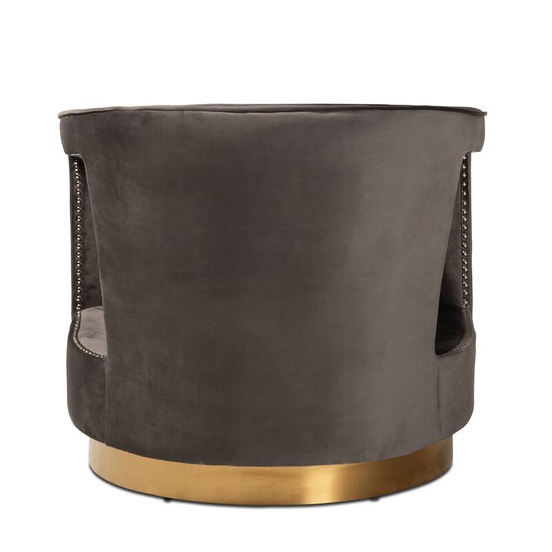 Neville Modern Luxe and Glam Grey Velvet and Metal Armchair