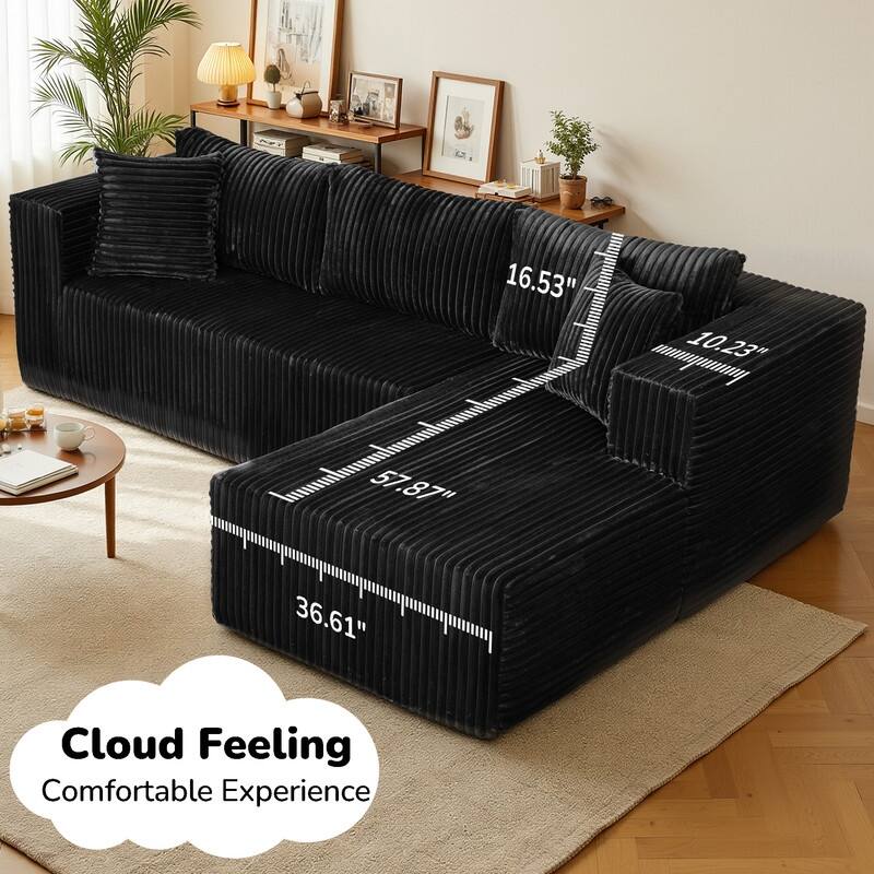 105-in L Casual Black( Corduroy)-Left Chaise Sectional