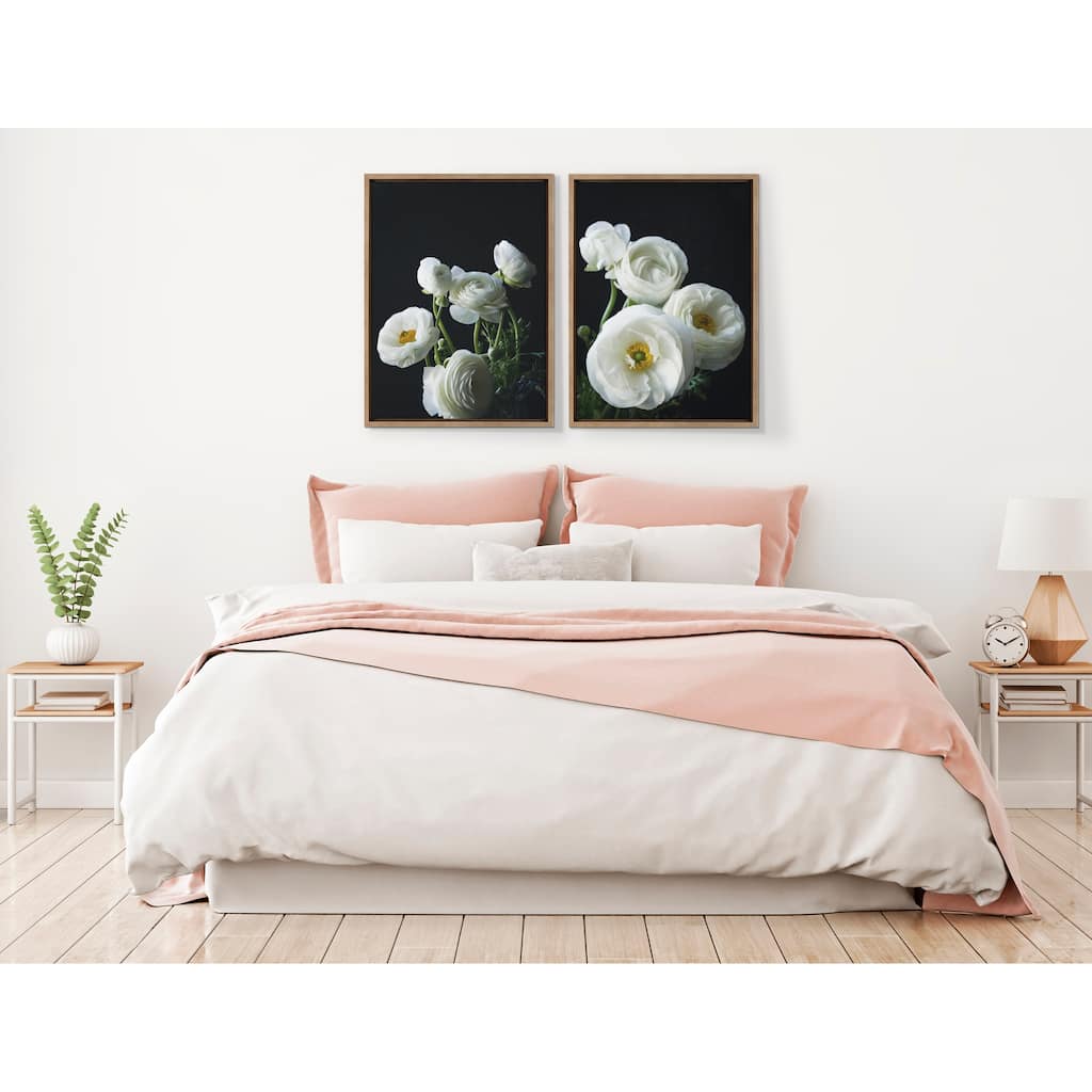 Kate and Laurel Sylvie White Ranunculus Framed Canvas Set by Emiko and Mark Franzen of F2Images