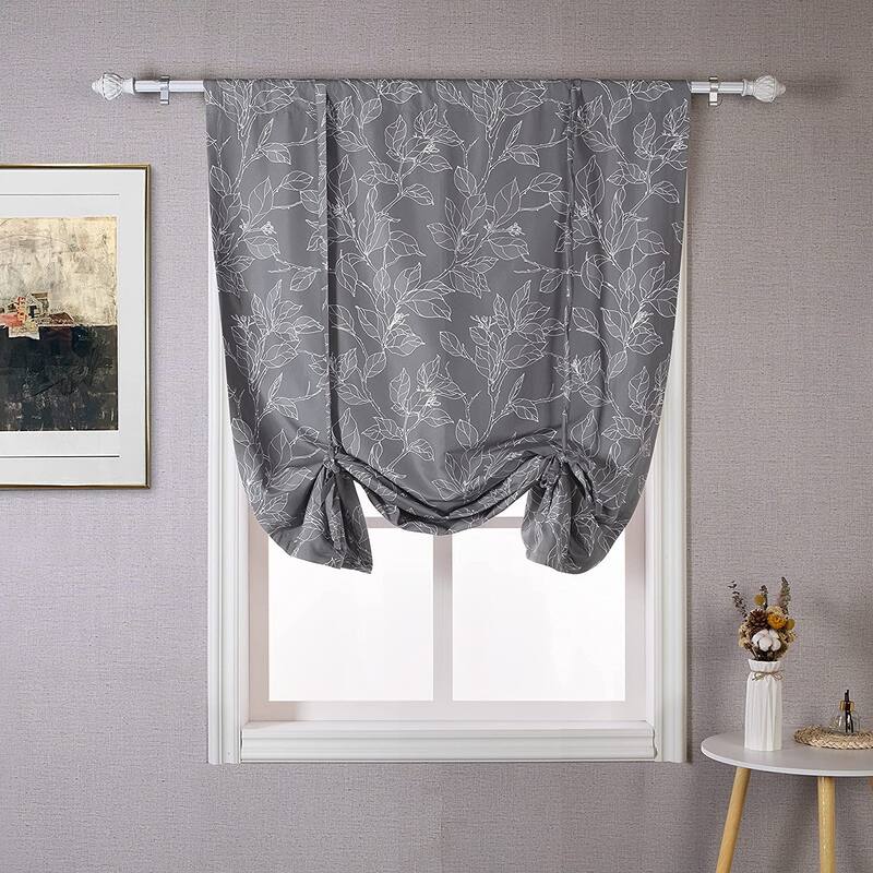 DriftAway Ryan Sketch Floral Branch Leaves Tie Up Curtain - 45" width x 63" length - Grey