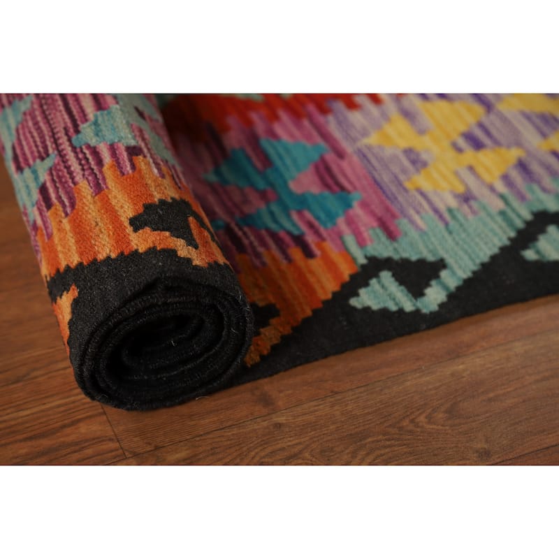 Flat Weave Colorful Kilim Area Rug Flatweave Wool Carpet - 8'4" x 11'9"