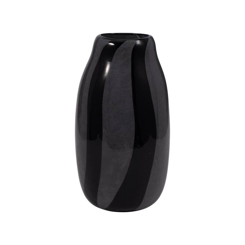Glass Modern Striped Decorative Vase - Black - Striped Black - 6" x 5" x 10"