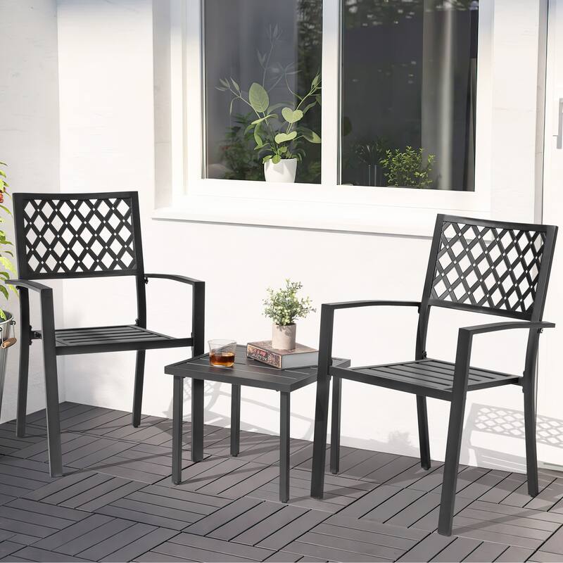 Patio Bistro Set with Stackable Chairs, Powder-Coated Iron Frame