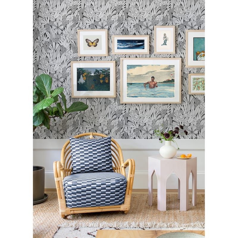 A-Street Prints Bannon Black Leaves Wallpaper