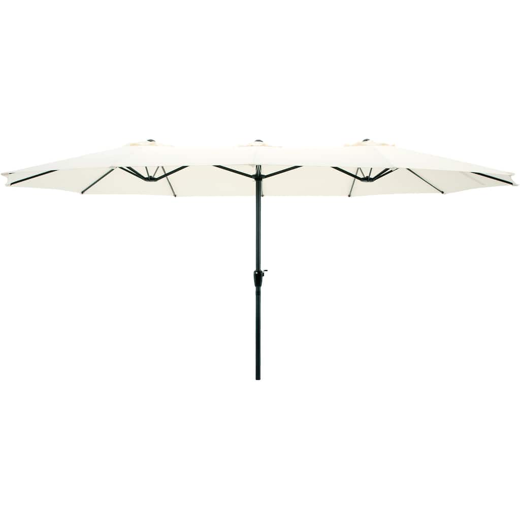 Extra Large Outdoor Umbrella - 15 Ft Double Patio Shade with Easy Hand Crank by Pure Garden (Beige)