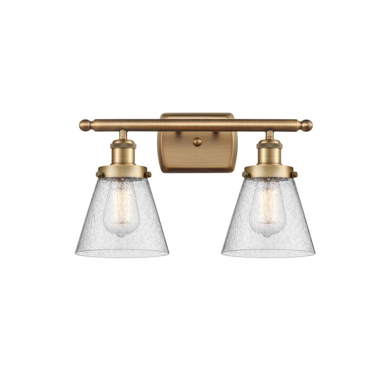 Innovations Lighting 916-2W-11-16 Cone Vanity Cone 2 Light 16" Wide - Brushed Brass / Seedy