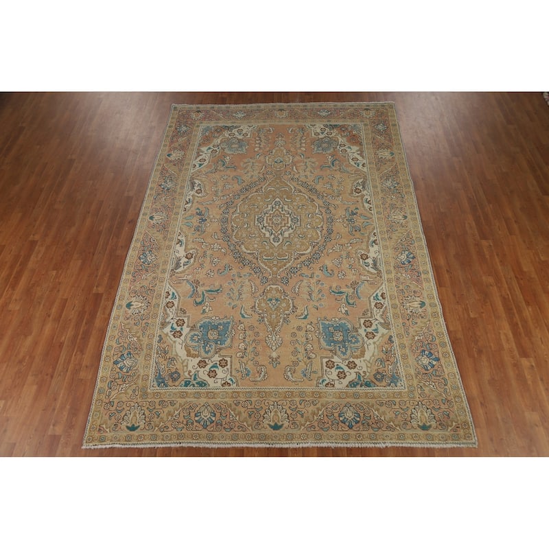 Tabriz Persian Vintage Area Rug Hand-Knotted Traditional Wool Carpet - 7'7" x 11'2"