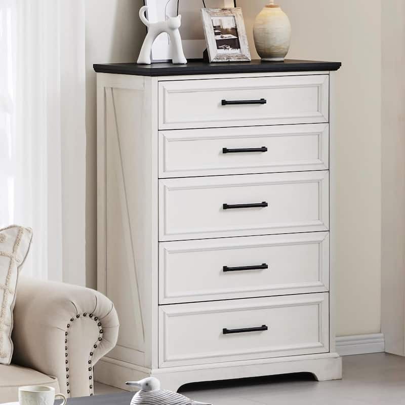 Farmhouse 5 Drawers Dresser Chests, Wood Rustic Chest of Drawers