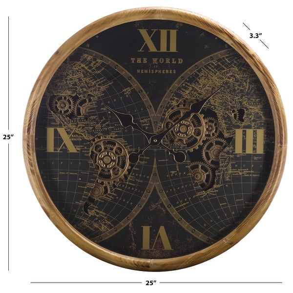SEI Furniture Clayton World Gear Wall Clock - 25"W x 3"D x 25"H - Bed ...