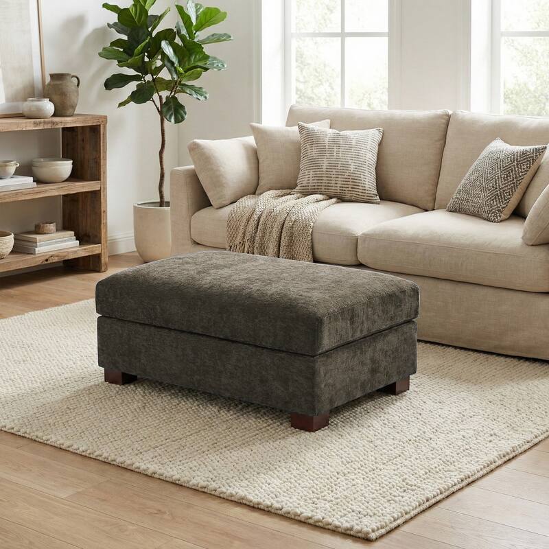 Oversized Chenille Modular Ottoman With Cushioned Top