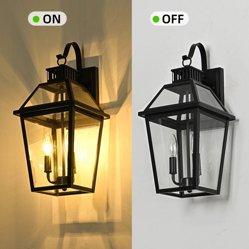 20 in. 3-Light Matte Black Outdoor Wall Lantern Sconce with Clear Glass - E12, 40W, Wet Rated, Farmhouse Style