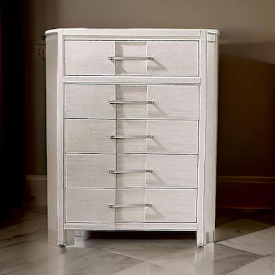 Varos 48 Inch Tall Dresser Chest, 5 Drawers, Nickel Bar Handles, White