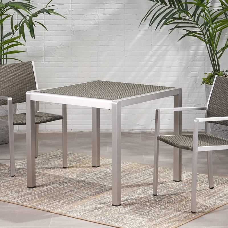 Outdoor Dining Table - Anodized Aluminum - Wicker Table Top - Square