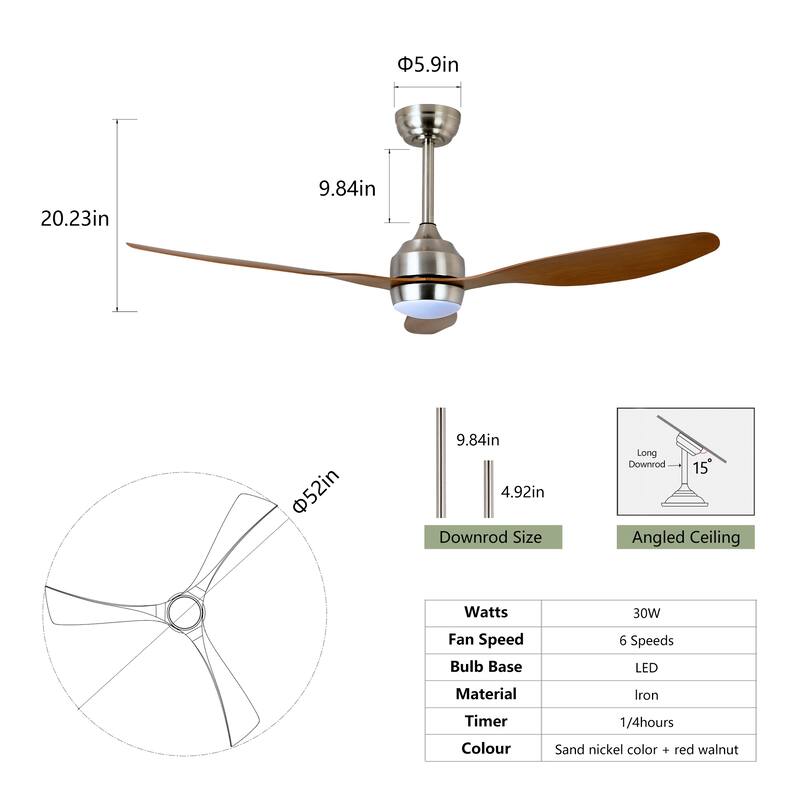 52"Ceiling Fan With Lights Quiet Dc Motor 3 Abs Blade Ceiling Fans 6 Speed Levels,Reversible Ceiling Fan