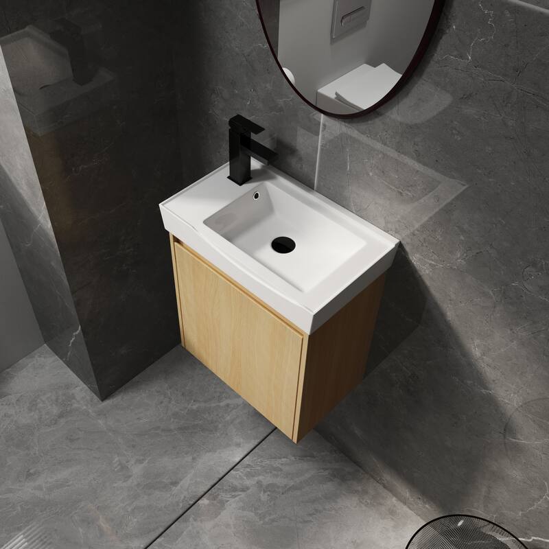 20" Wall-Mounted Bathroom Vanity with Ceramic Sink, Storage Cabinet with Door, Engineered Wood Base