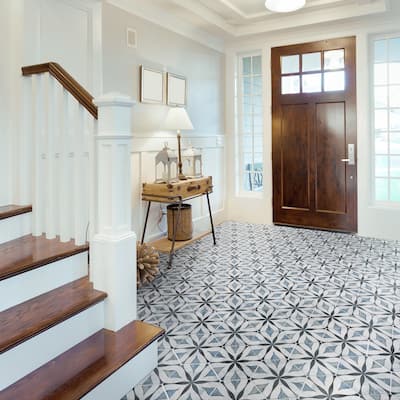 Merola Tile Cassis Hex Flower Black 8-5/8" x 9-7/8" Porcelain Floor and Wall Tile