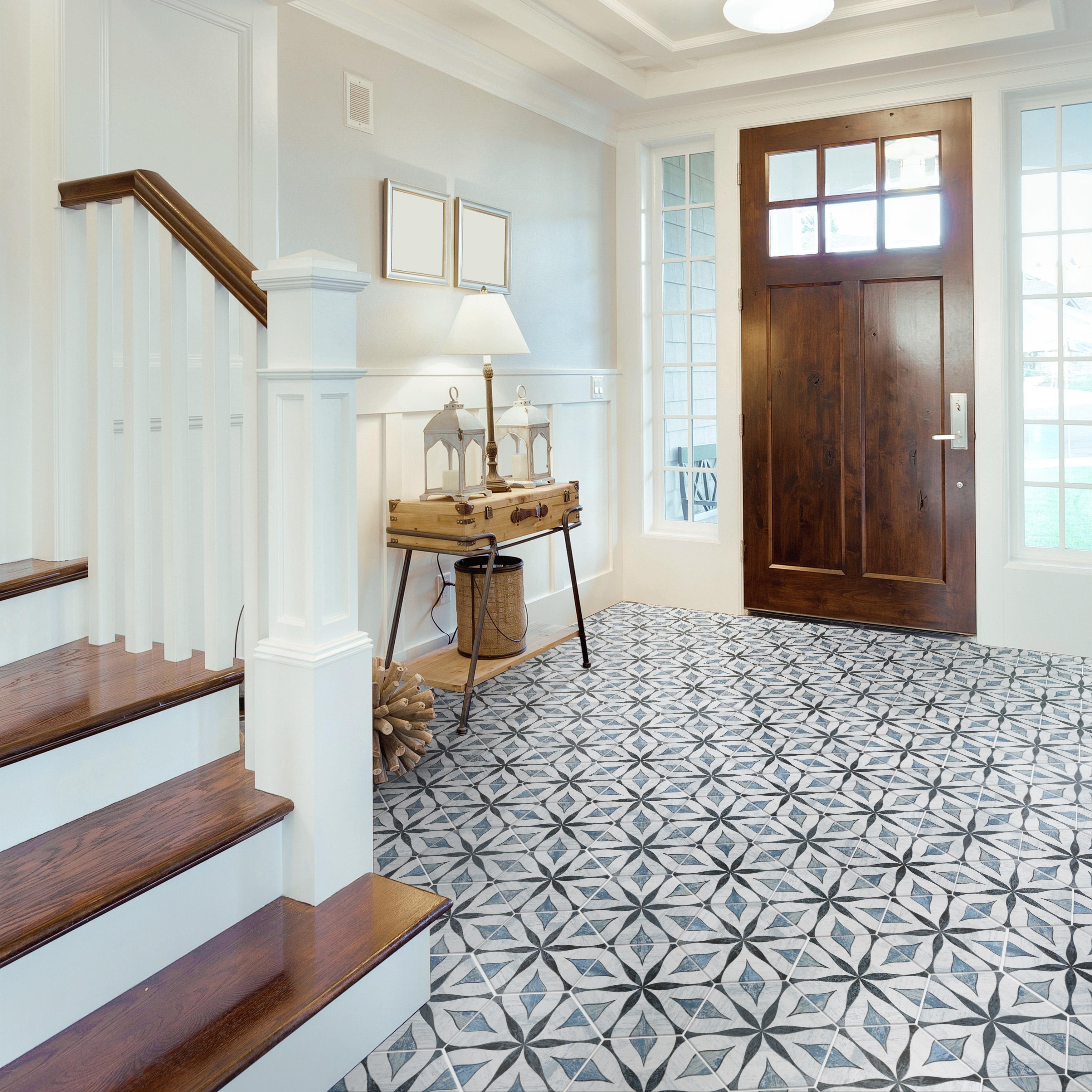 Merola Tile Cassis Hex Flower Black 8-5/8" x 9-7/8" Porcelain Floor and Wall Tile