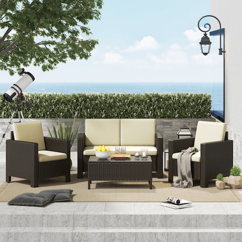 Corvus Azore 4-piece Outdoor Wicker Chat Set with Cushions