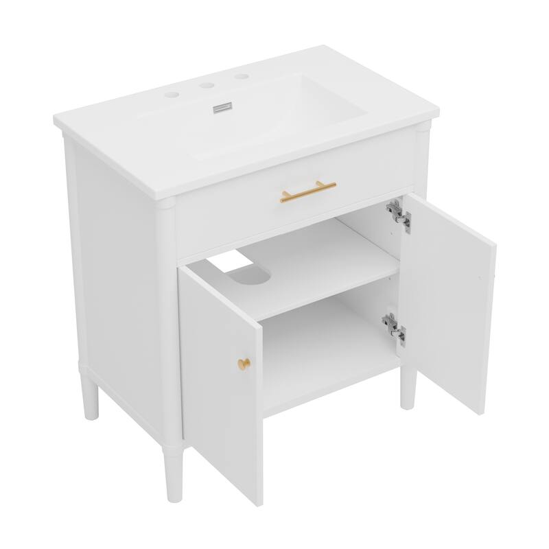 Bathroom Vanity with Ceramic Sink, Wooden Bathroom Storage Cabinet, Bathroom Cabinet with Soft Close Doors & Adjustable Shelf