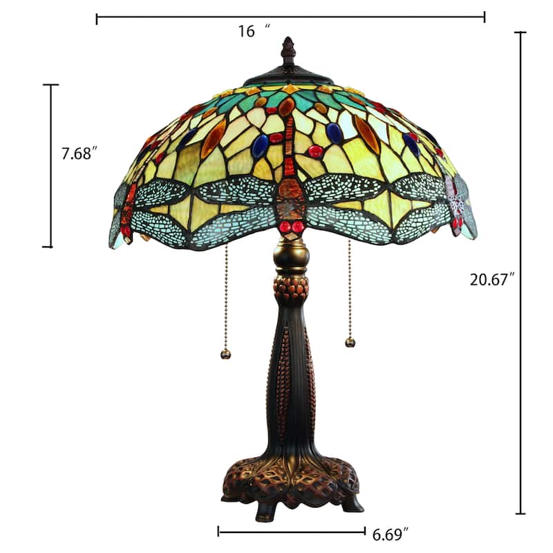 Tiffany-Style Dragonfly Design 2-light Dark Bronze Table Lamp