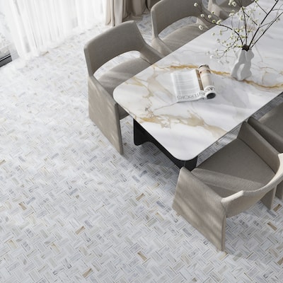 Serena 12x12 White Gray Calacatta Gold, Thassos Mosaic Basketweave Wall and Floor Tile (4.83 sq ft/case) - 5 Pack
