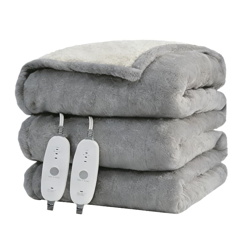 Flannel Electric Heated Blanket With Controller - 84*90 - Light Grey