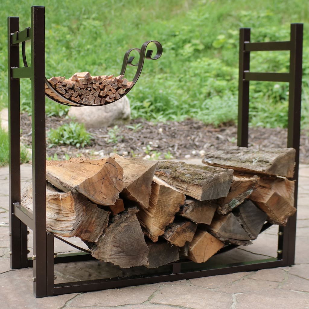 Log Rack and Kindling Holder 30" Steel with Bronze Finish Wood Storage - Bronze|Bronze