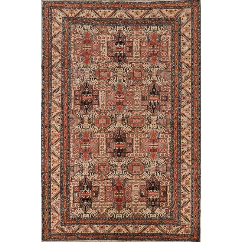 Geometric Anatolian Oriental Vintage Area Rug Hand-Knotted Wool Carpet - 6'9" X 10'0"