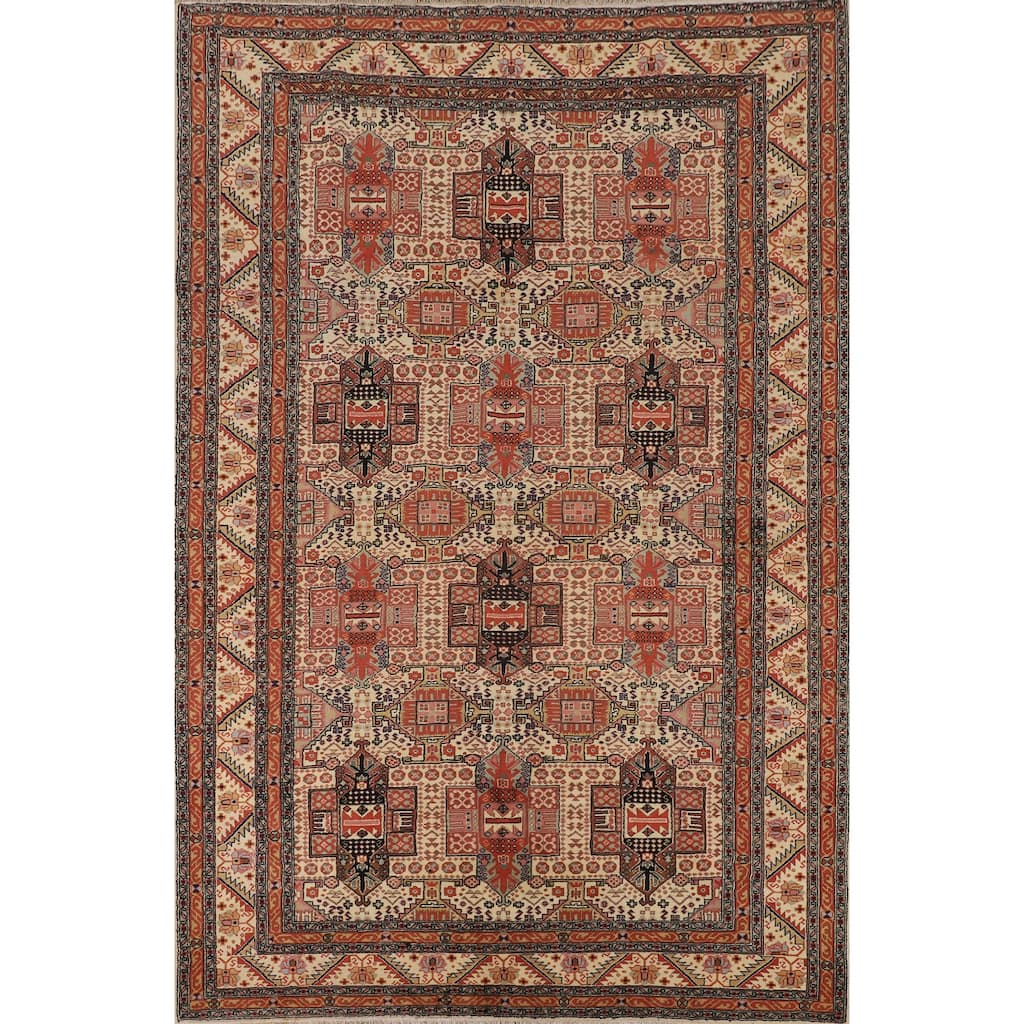 Geometric Anatolian Oriental Vintage Area Rug Hand-Knotted Wool Carpet - 6'9" X 10'0"