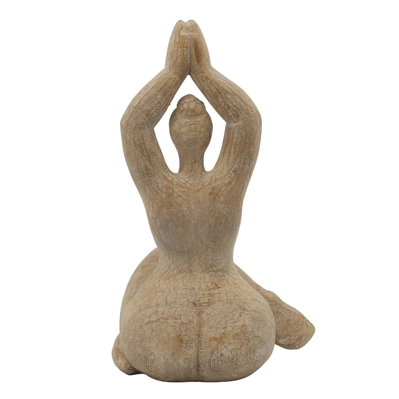 Decorative Namaste Female Figurine in Lotus Position, Yoga Meditation Sculpture, Resin, Brown 6.5 L x 6.5 W x 11 H