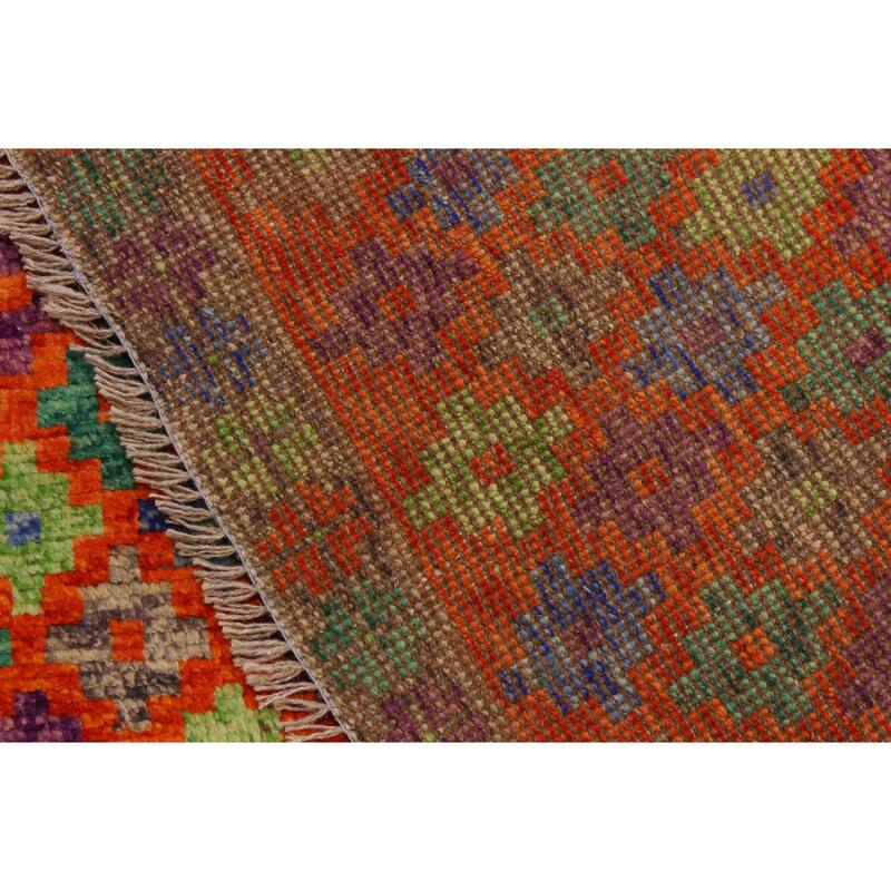 Boho Chic Balochi Conley Orange/Green Hand Knotted Wool Rug - 4'8'' x 6'4''