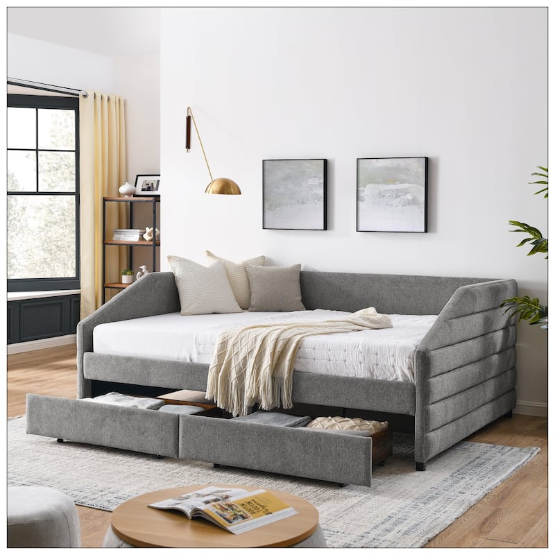 Queen Size Daybed with Two Drawers Trundle