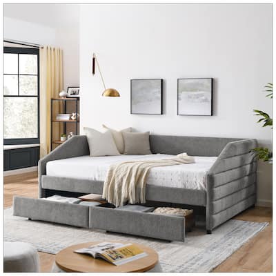Queen Size Daybed with Two Drawers Trundle