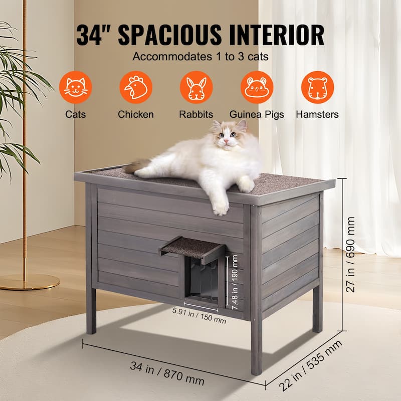 Outdoor Cat House Weatherproof, Feral Cat Shelter for Multiple Cats, Outdoor Wooden Cat Rabbit House
