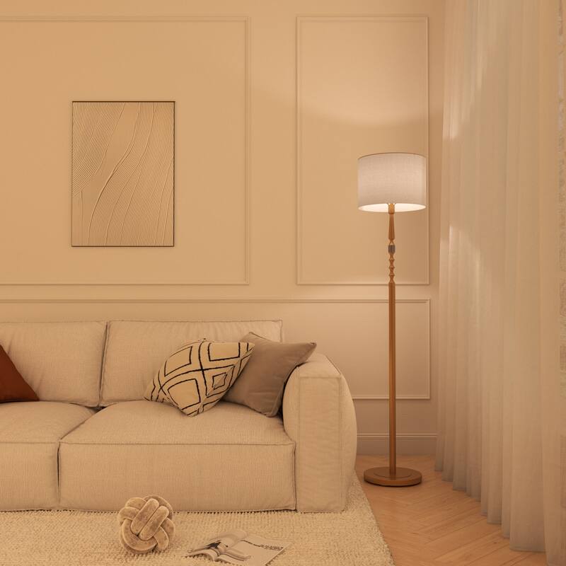 Acroma 62.2" Modern LED Bright Floor Lamp with White Fabric Drum Shade