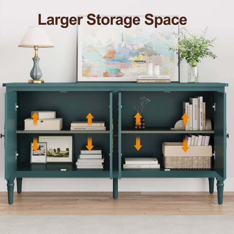 59" W Sideboard Cabinet with Adjustable Shelves and 4 Doors - N/A