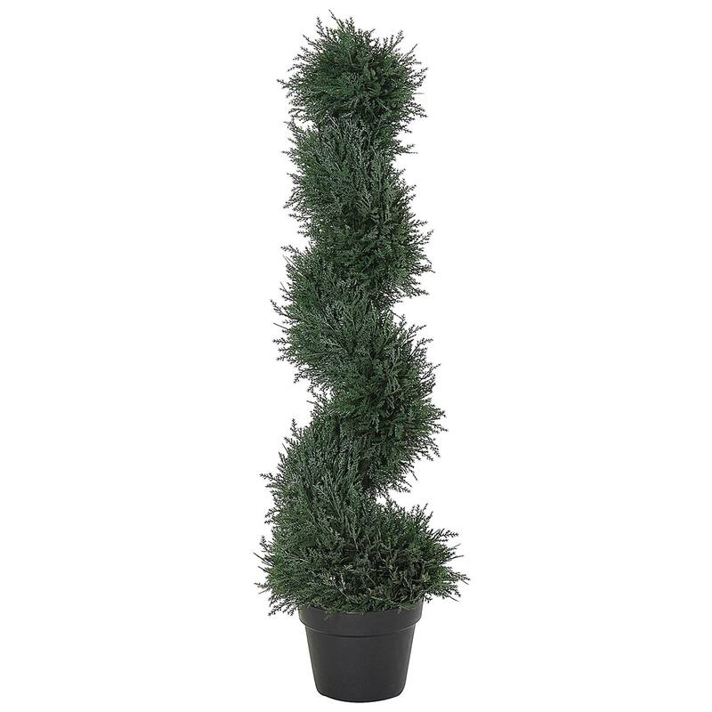Artificial Spiral Cedar Topiary Tree 35.5 Inch Dark Green Lifelike Faux Plant Indoor Outdoor Decorative with Cement Pot - Green