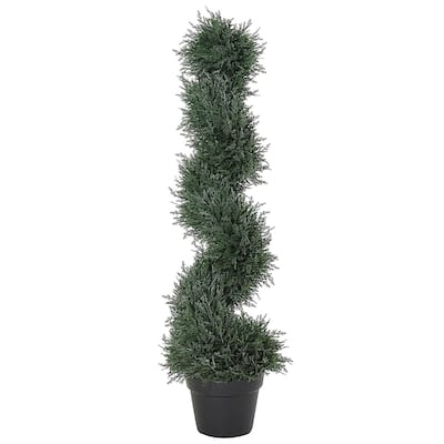 Artificial Spiral Cedar Topiary Tree 35.5 Inch Dark Green Lifelike Faux Plant Indoor Outdoor Decorative with Cement Pot