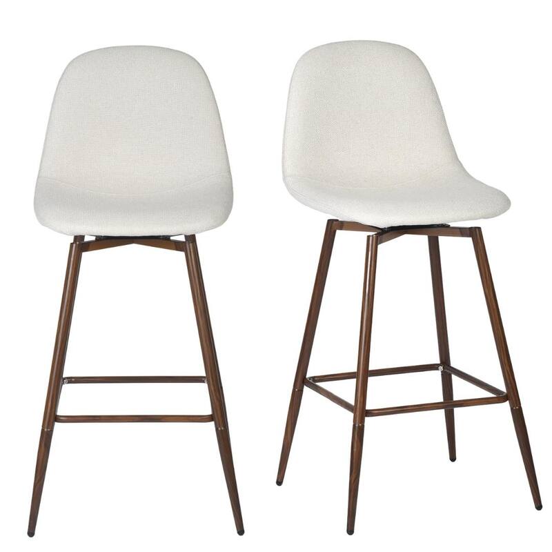 Homy Casa Set of 2 Fabric Counter Stools with Curved Back and Metal Legs - For Kitchen Islands and Counter Seating - N/A - Beige