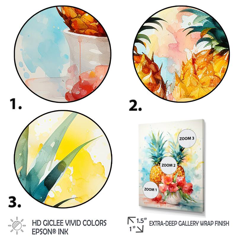 Designart "Aquarel Pineapple Painting" Pineapples Wall Décor Green - Traditional Canvas Wall Art For Home