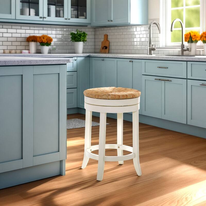 The Curated Nomad Aragon Rush Seat Swivel 24-inch Counter Stool