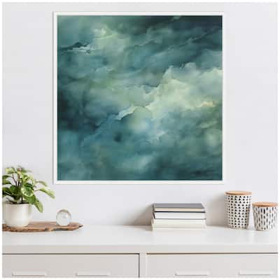 Kate and Laurel Sylvie Rich Green Teal Watery Abstract Framed Canvas by The Creative Bunch Studio